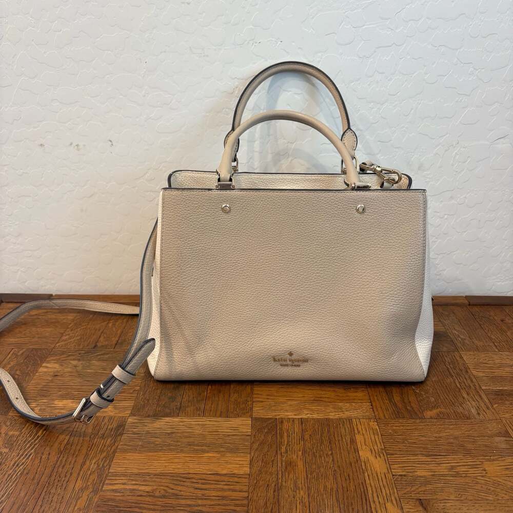 Kate Spade Medium Leila Triple Compartment Luxury Satchel Leather White/Cream